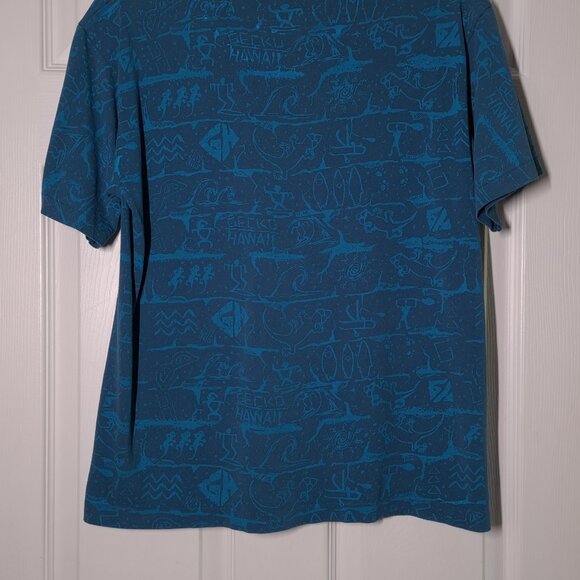 VINTAGE Gecko Hawaiian All-Over Print USED Shirt (S, Single Stitch, Blue, AOP) - Picture 7 of 8